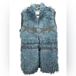8PM Alpaca Blend Boho Glam Dark Blue Shag Vest S